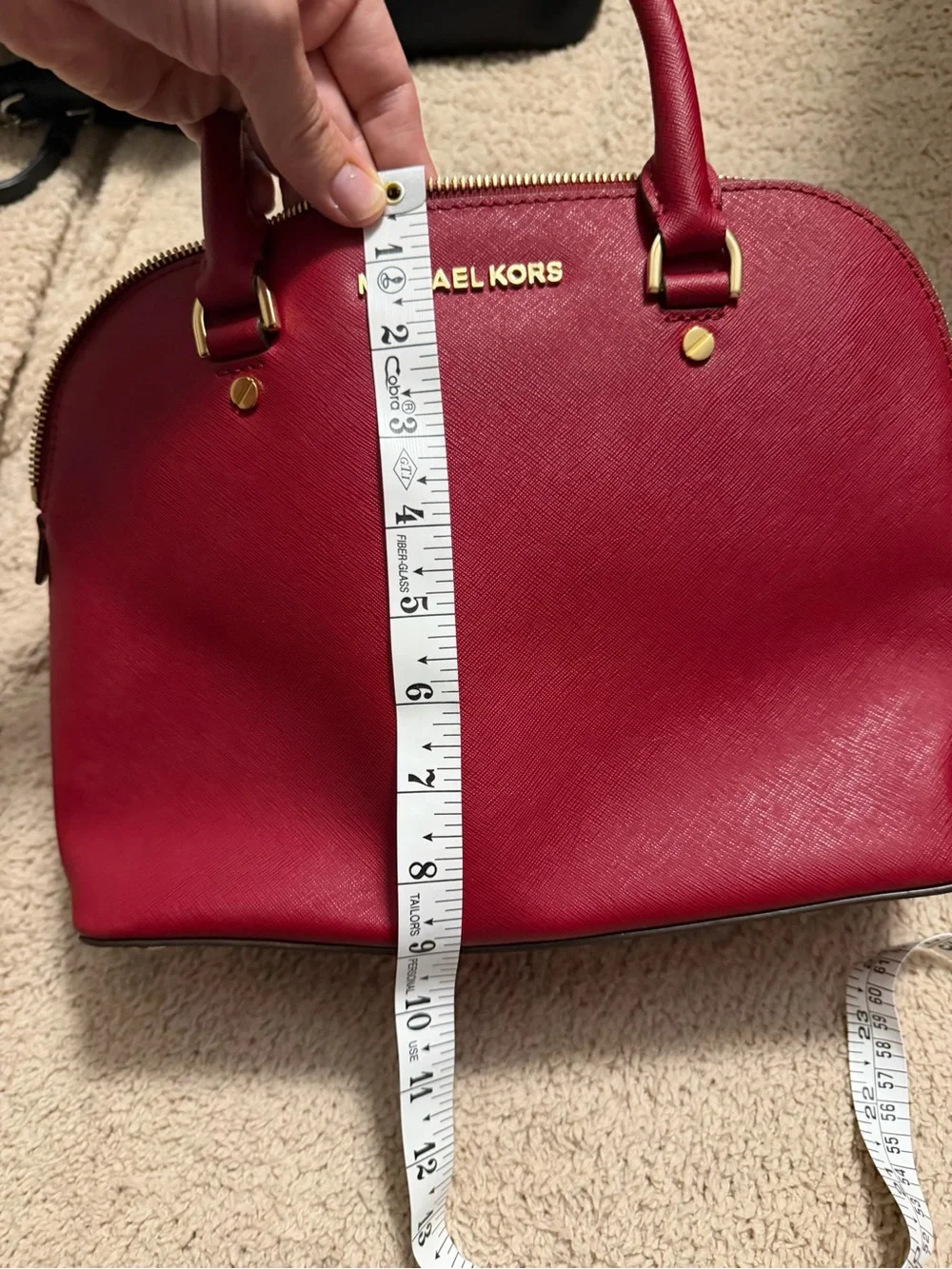 Michael Kors Emmy Large Saffiano Leather Dome Satchel - Red & Gold